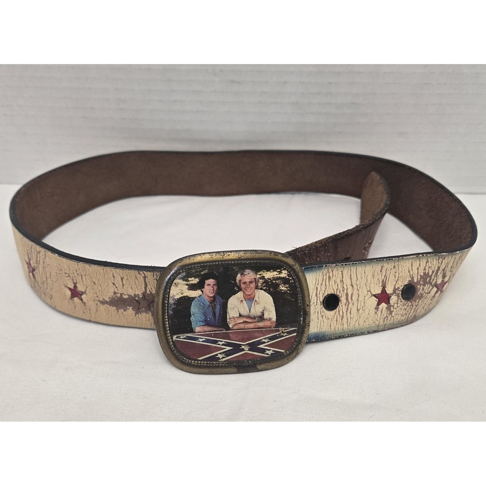 Vintage 1981 Dukes of Hazzard Leather Belt & Buckle Set 32" Warner Bros Bo Luke